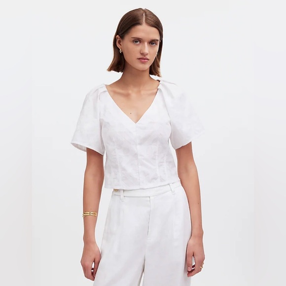 Madewell Darted V-Neck Top in Floral • size 0 • eyelet white • NP007 - Picture 6 of 11